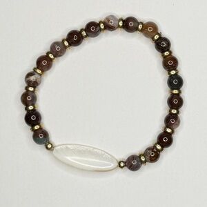 Aquaprase with mother of pearl gemstone bracelet stretch handmade
